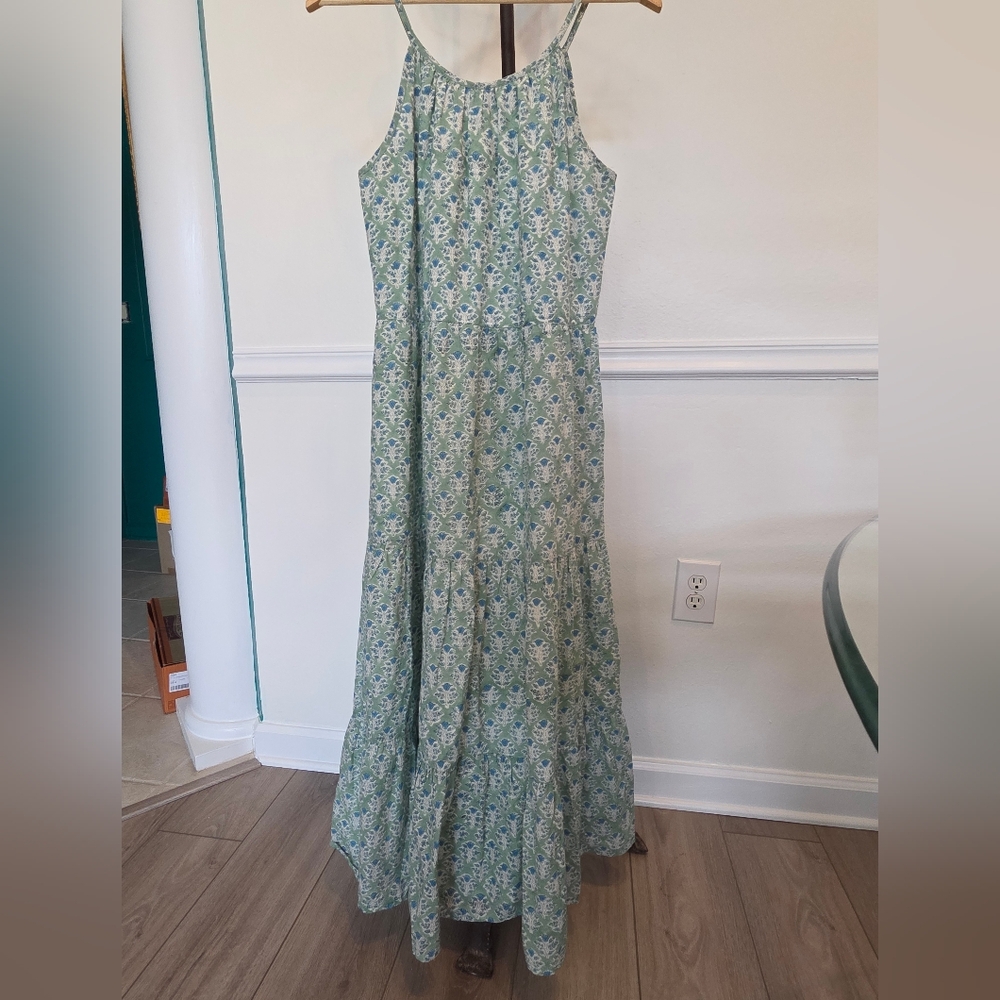 Green Madison Mathews Block Print Folly Maxi Dress